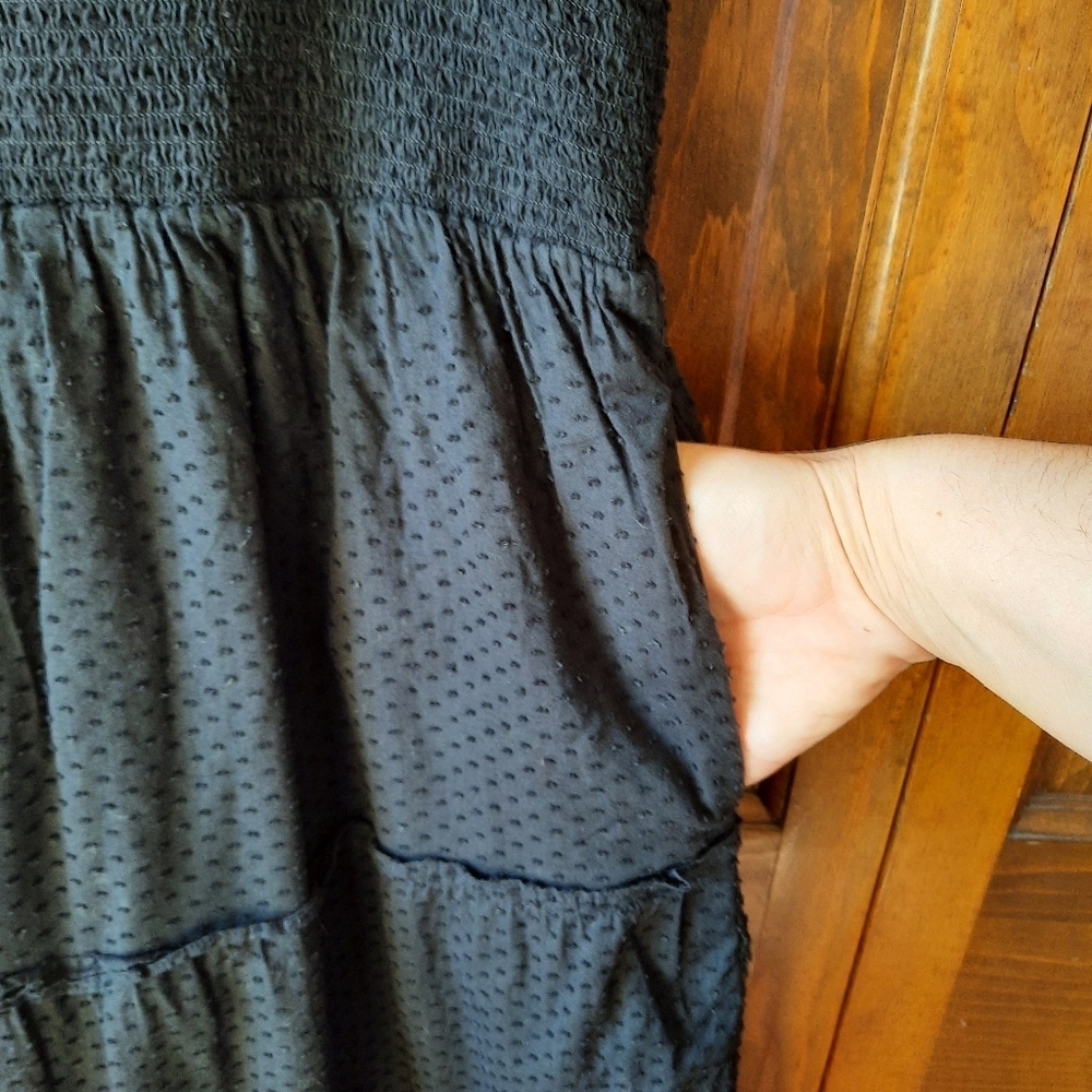 J. Crew Factory Smocked Tiered Midi Dress Black Swiss Dot BF861 Size Large - Picture 8 of 13